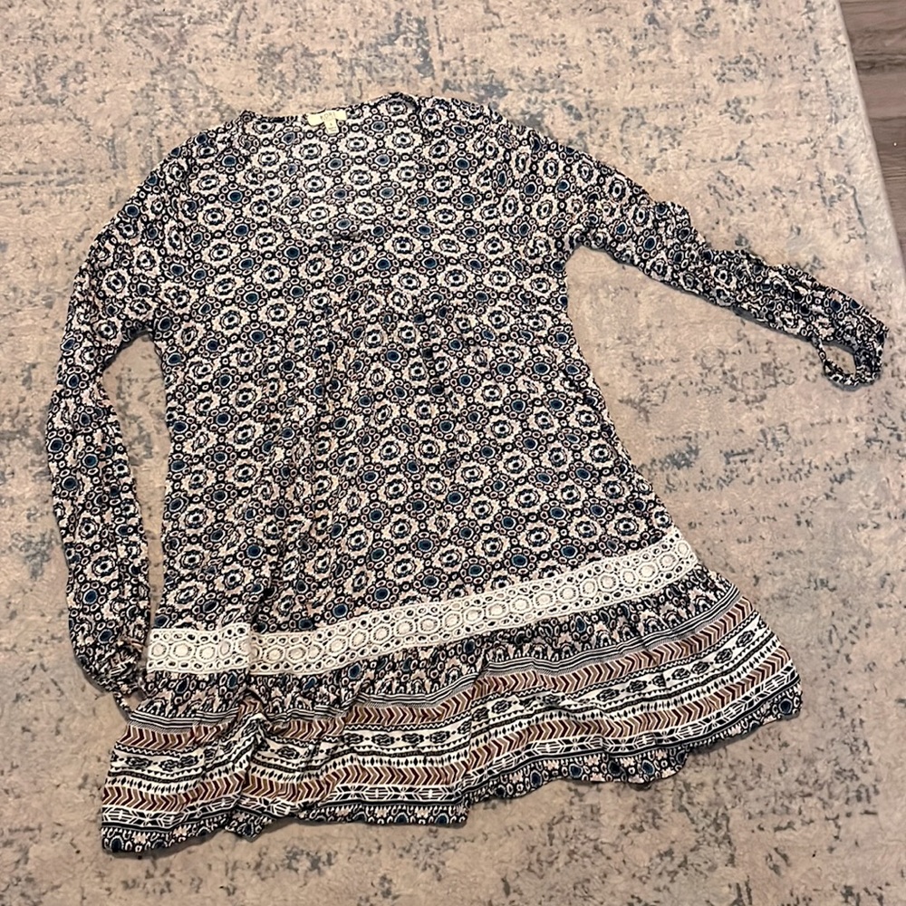 Kori America Aqua and cream babydoll dress